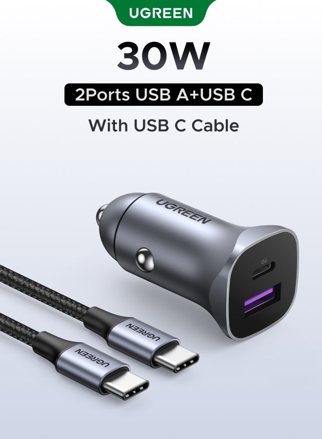 Car Charger Fast Charging PD 30W Dual Port USB C QCPD SCP Fast Charger Car Adapter With USB C Cable 1M Braided For iPhone 16 15 Series Galaxy S24 S23 Ultra iPad Pro Xiaomi Honor Apple Watch S10
