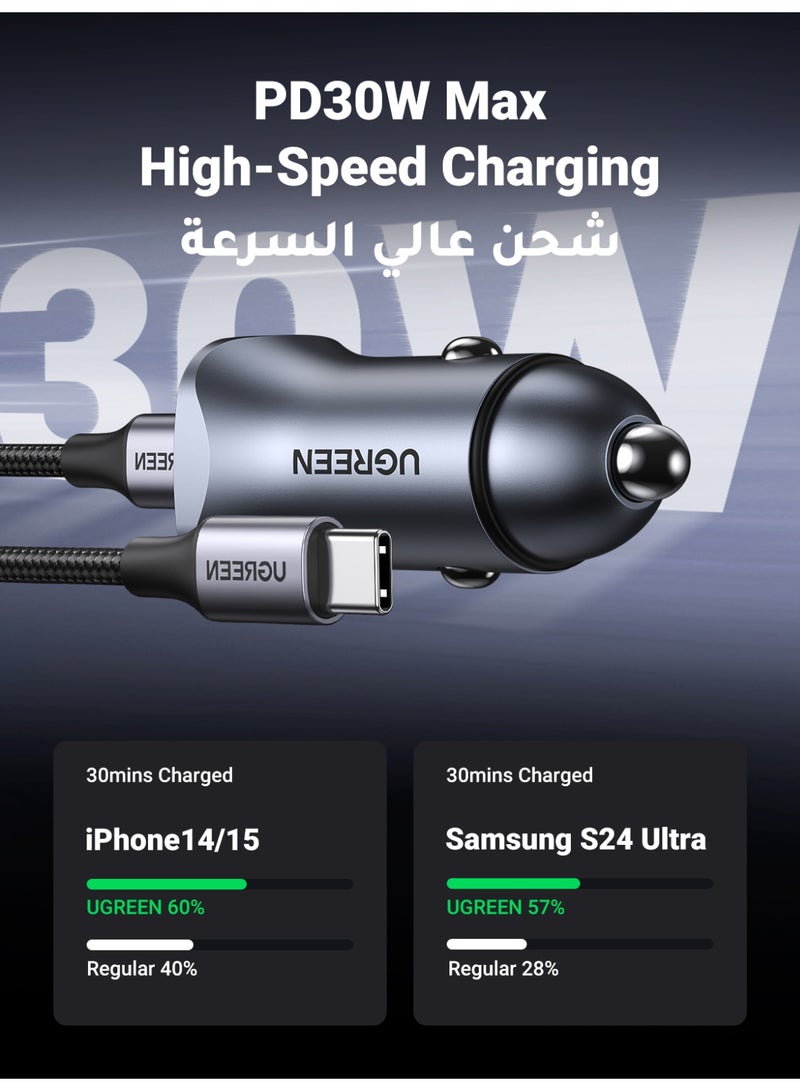 Ugreen Car Charger Fast Charging PD 30W Dual Port USB C QCPD SCP Fast Charger Car Adapter With USB C Cable 1M Braided For iPhone 16 15 Series Galaxy S24 S23 Ultra iPad Pro Xiaomi Honor Apple Watch S10 30W with cable - Image 4