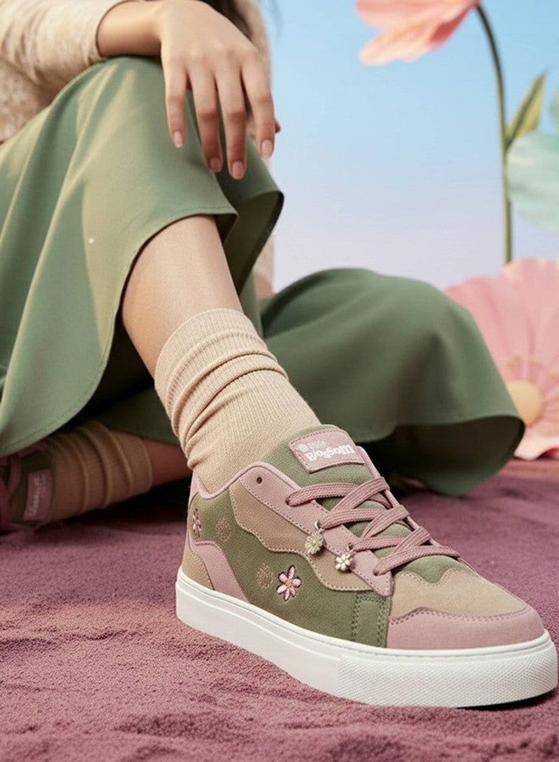 Bacca Bucci High Top Sneakers for Women in Dusty Rose Moss with Floral Detailing and Cushioned Sole - Image 3