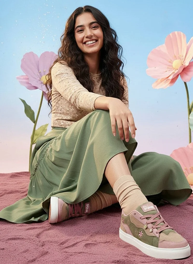 Bacca Bucci High Top Sneakers for Women in Dusty Rose Moss with Floral Detailing and Cushioned Sole