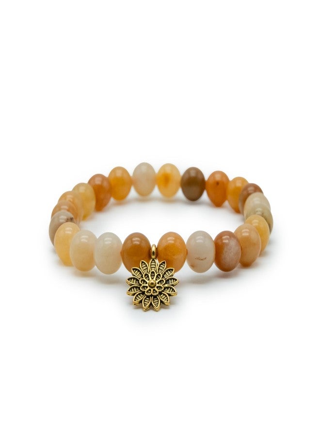 Chitshakti Natural Yellow Aventurine Bracelet with Charm | 8mm Semi-Precious Stone Beads | Handmade Stretchable Unisex Crystal Jewelry. - Image 1