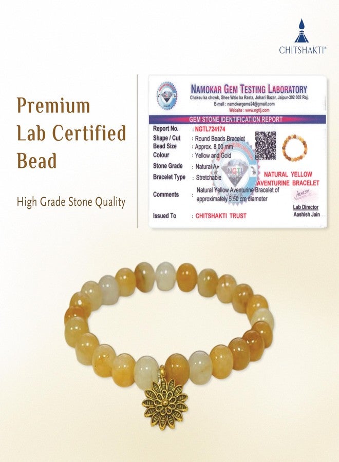 Chitshakti Natural Yellow Aventurine Bracelet with Charm | 8mm Semi-Precious Stone Beads | Handmade Stretchable Unisex Crystal Jewelry. - Image 2