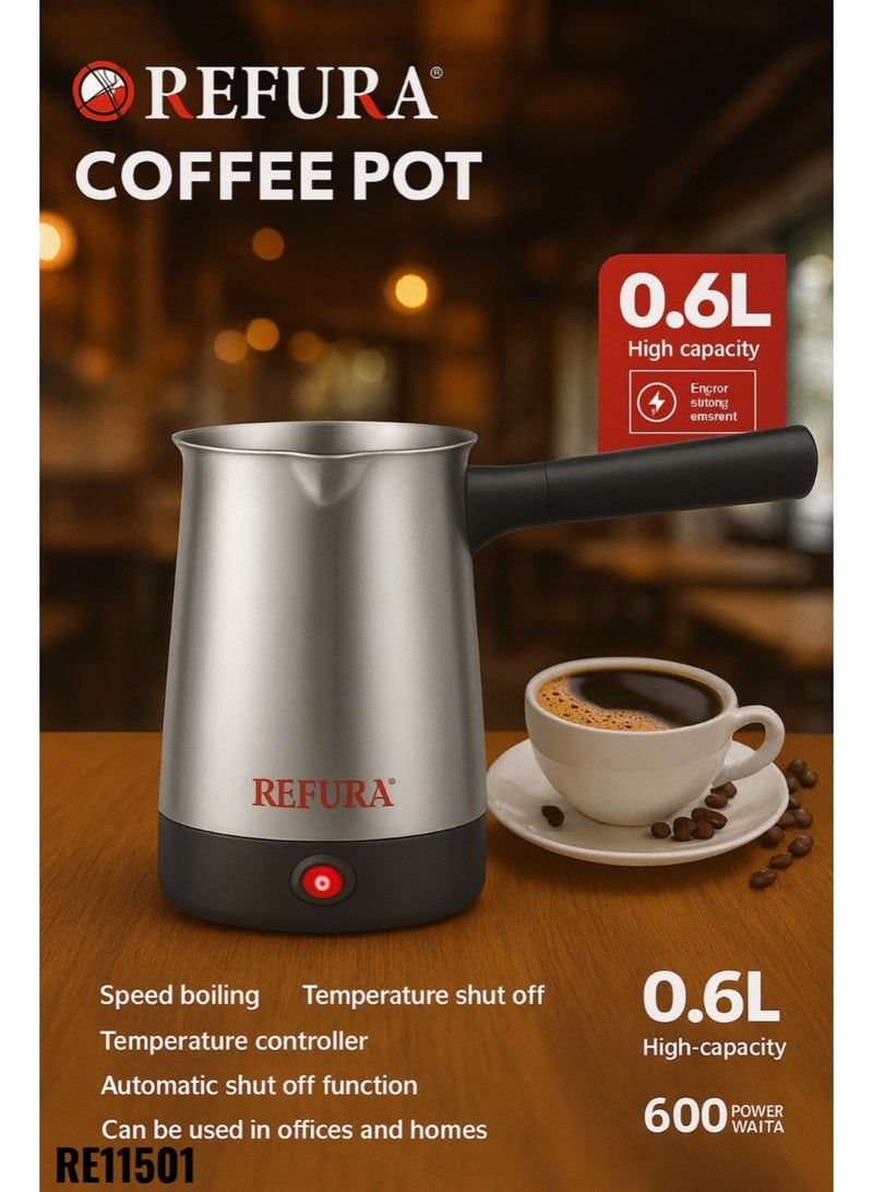 REFURA 600W Espresso Maker / Turkish Coffee Pot | 600ML | Greek Turkish Coffee Machine | Stainless Steel | Can make Tea, Coffee, Espresso, Mocha, Light Coffee | Perfect for Office & Home Use | Silver RE-11501 - Image 1