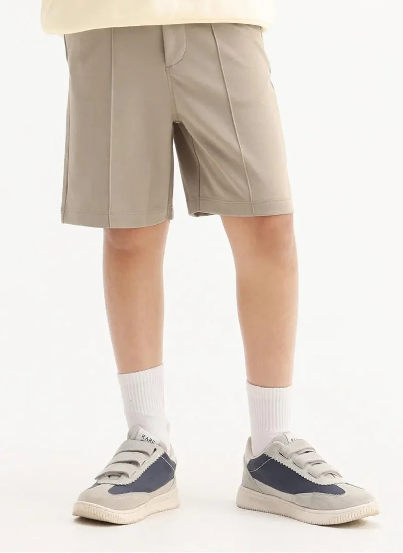 Rare Ones Rare Ones Kids Clas Dark Beige Cotton Solid Button And Zip Closure Regular Fit Shorts