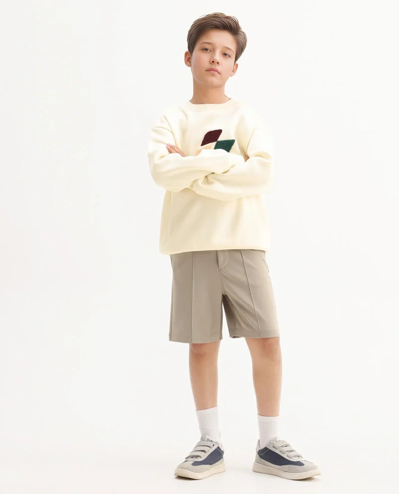 Rare Ones Rare Ones Kids Clas Dark Beige Cotton Solid Button And Zip Closure Regular Fit Shorts