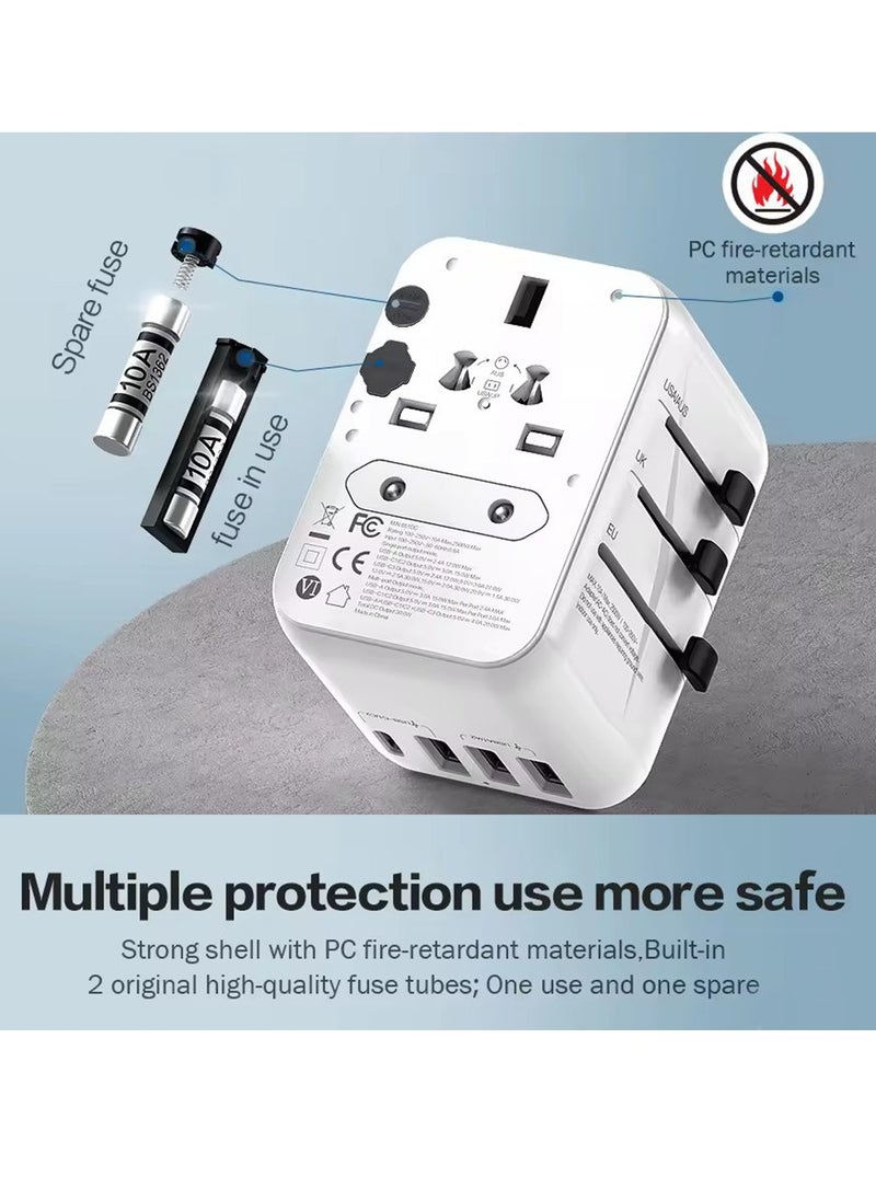 2500W Max Universal Travel Adapter with 2 USB-A and 2 USB-C Ports MpBlberri BLB-T113 (AUS/CN, EU, USA, UK) Compatible - White