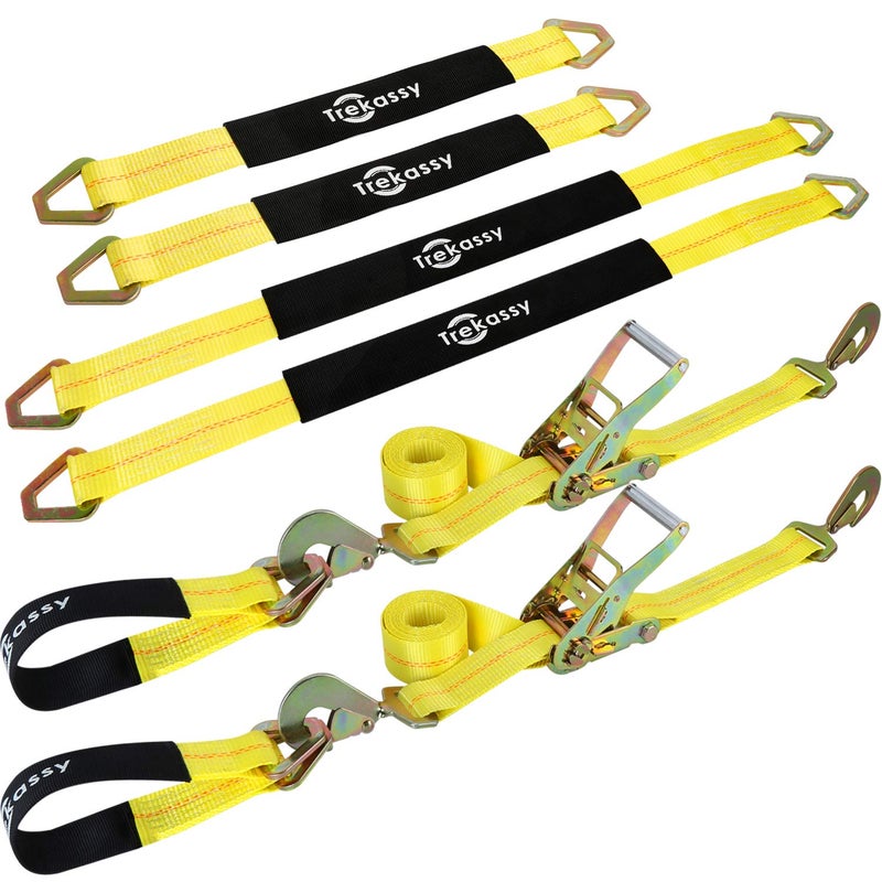 Trekassy Car Tie Down Straps for Trailers 2 Inch x 96 Inch Heavy Duty Car Hauler Ratchet Straps 4 Pack Axle Straps 10000lbs Break Strength - Image 2