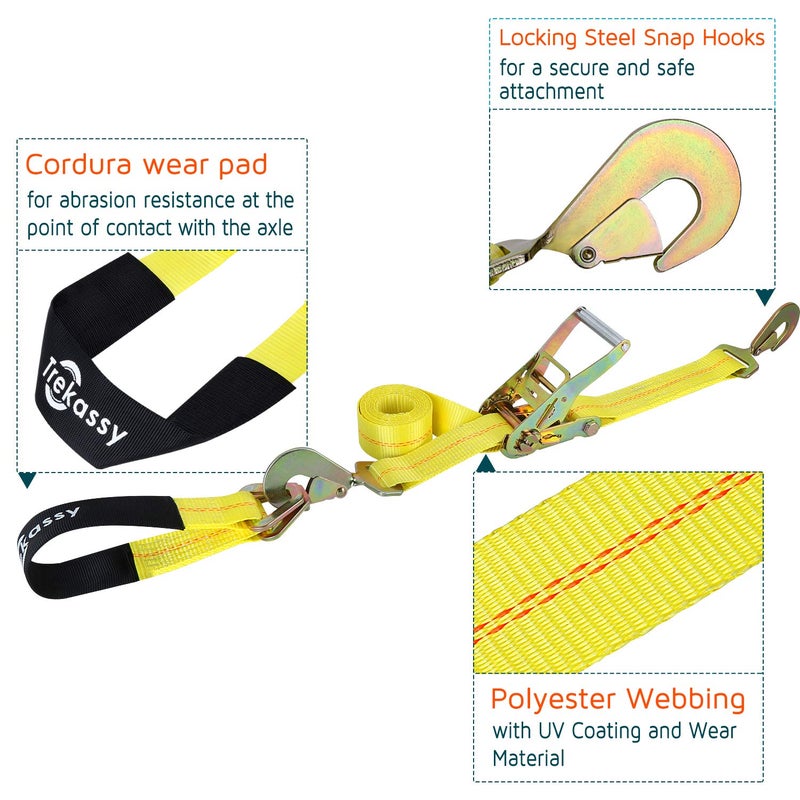 Trekassy Car Tie Down Straps for Trailers 2 Inch x 96 Inch Heavy Duty Car Hauler Ratchet Straps 4 Pack Axle Straps 10000lbs Break Strength - Image 4