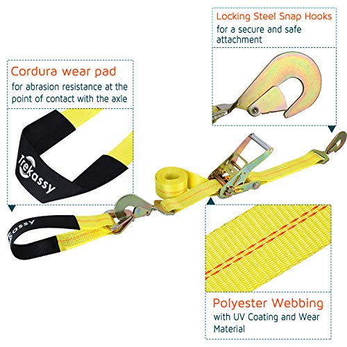 Trekassy Car Tie Down Straps for Trailers 2 Inch x 96 Inch Heavy Duty Car Hauler Ratchet Straps 4 Pack Axle Straps 10000lbs Break Strength - Image 3