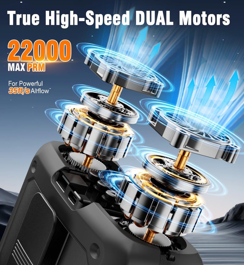 chillgo 20000mAh Portable Fan,True High Speed Dual Motors with 200% Powerful Airflow, Up to 41Hours and Rechargeable Personal Neck Waist HandsFree Wearable Fans for Travel,Camping,Outdoor,Jobsite,Sports,Golf - Image 2