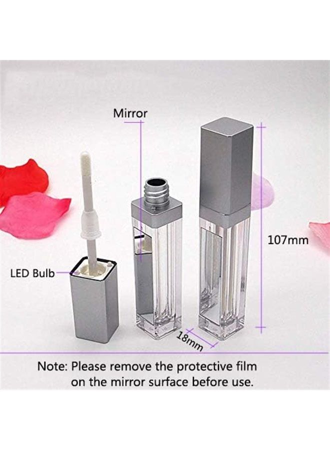 Healthcom 10 Pcs 7.5ml Plastic Square Clear Lip Gloss Tubes Vials with Mirror LED Light Lip Glaze Tube Bottles Refillable Makeup Lipstick Tube DIY Cosmetic Container Travel for Woman Girl(Silver) - Image 1