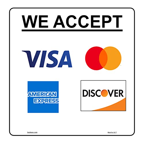 Haobase 4 Pcs Credit Card Sticker Sign Sticker - We Accept Visa, MasterCard, Amex & Discover- 12.5 cm x 12.5 cm - Self Adhesive Vinyl - Image 2