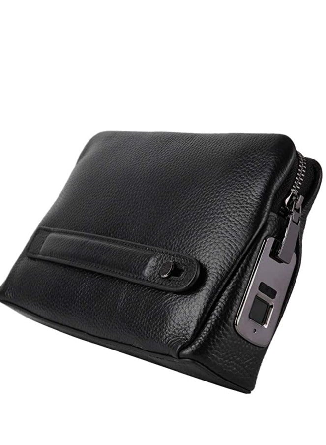 DUSALA Anti-Theft  Wallet, Fingerprint Recognition Unlockr, Genuine Leather with Zipper, Exquisite Soft Leather Long Handbag, Support USB Charging, Black  - Image 1