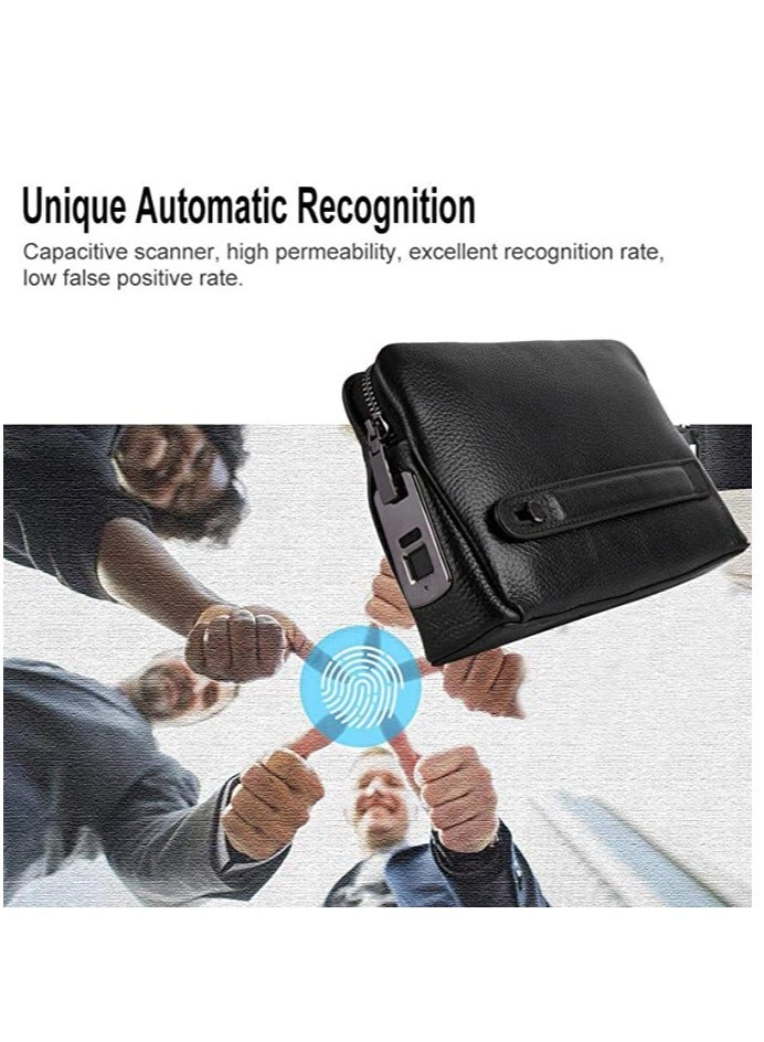 DUSALA Anti-Theft  Wallet, Fingerprint Recognition Unlockr, Genuine Leather with Zipper, Exquisite Soft Leather Long Handbag, Support USB Charging, Black  - Image 4