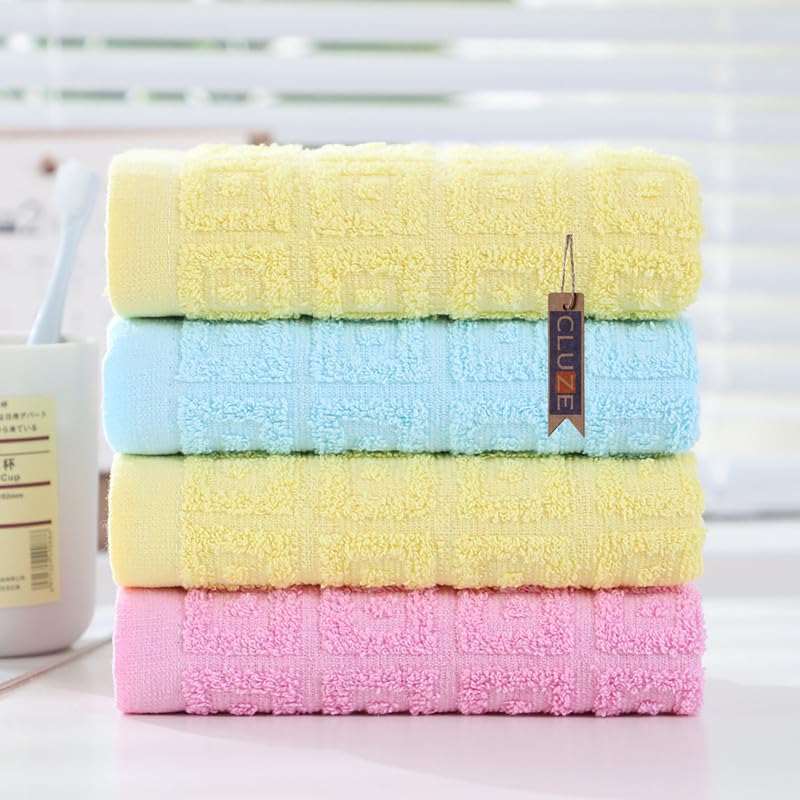 CLUZE Cotton Small Size Face Towel 450 GSM Super Soft Absorbent Handkerchief for Women Baby Kids 25x25 cm PinkSkyYellow Pack of 12 - Image 1