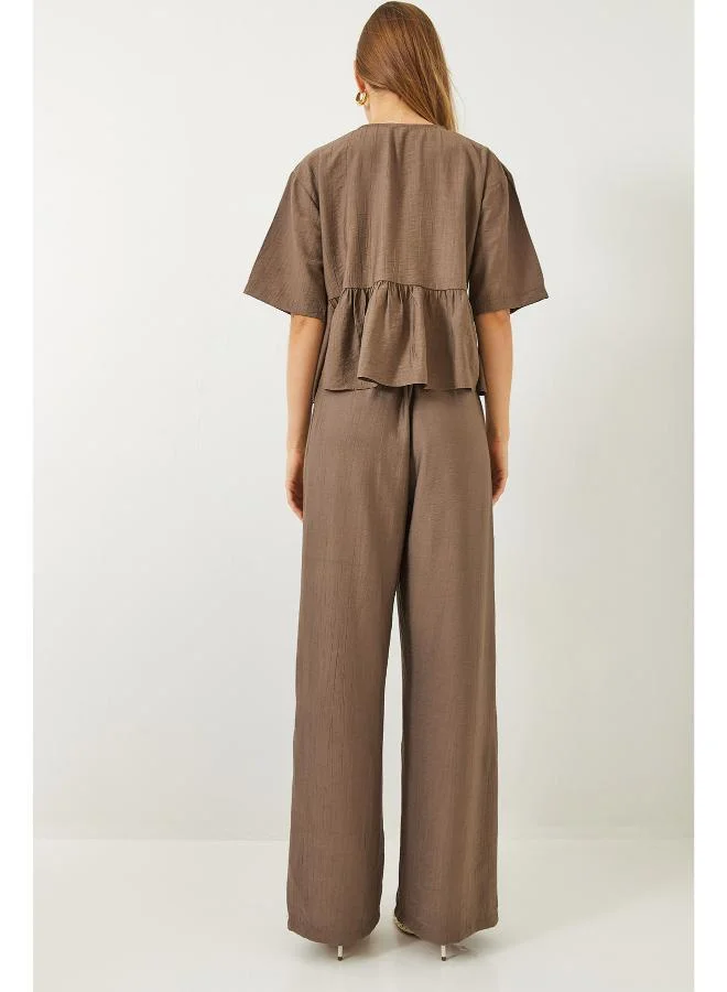 جينجر Tie Up Peplum Top & Pant Coord Set