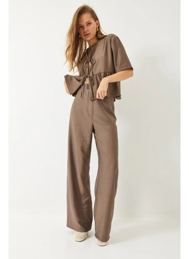 Ginger Tie Up Peplum Top & Pant Coord Set