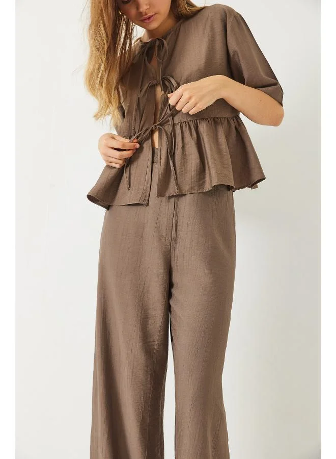 Ginger Tie Up Peplum Top & Pant Coord Set