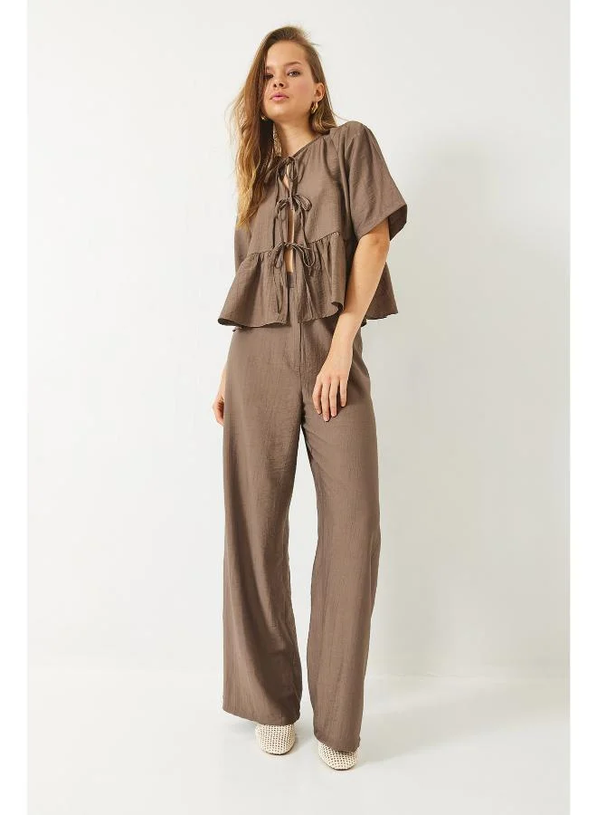 Ginger Tie Up Peplum Top & Pant Coord Set