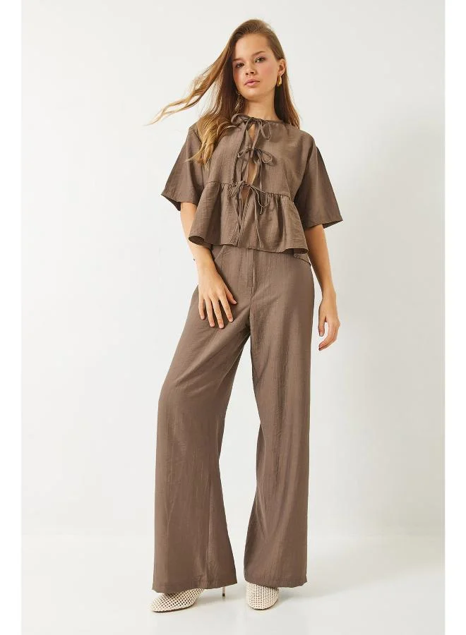 Ginger Tie Up Peplum Top & Pant Coord Set