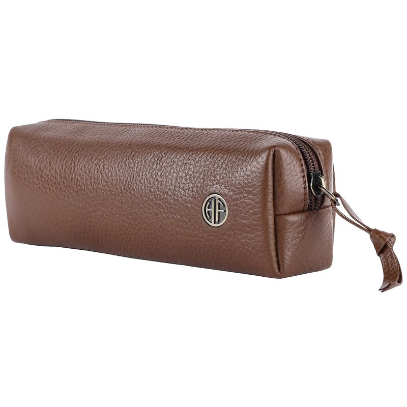 HAMMONDS FLYCATCHER Leather Utility Pouch - Multi-Use Genuine Leather Pencil Case, Cosmetic Case, Stationery Pouch, School & Office Organizer - Brushwood - Image 1