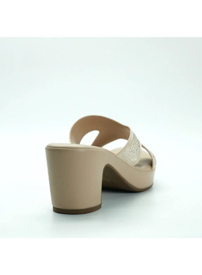 Michelle Morgan Beige 092-3134 Michelle Morgan Elegant Cross strap Wedge Mules 414RJ75S Beige for Women | Best Price UAE