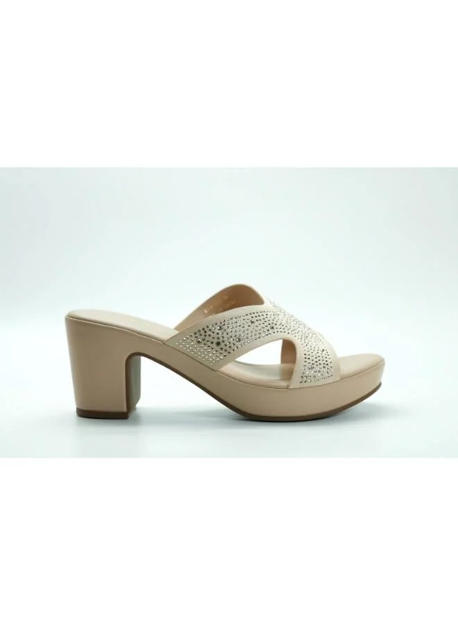 092-3134 Michelle Morgan Elegant Cross strap Wedge Mules 414RJ75S Beige