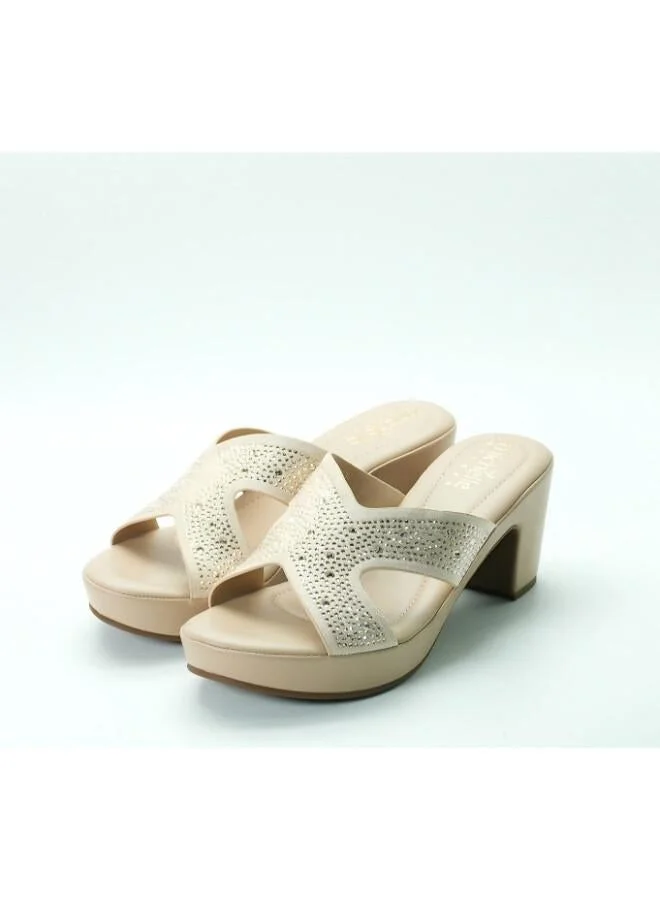 Michelle Morgan Beige 092-3134 Michelle Morgan Elegant Cross strap Wedge Mules 414RJ75S Beige for Women | Best Price UAE