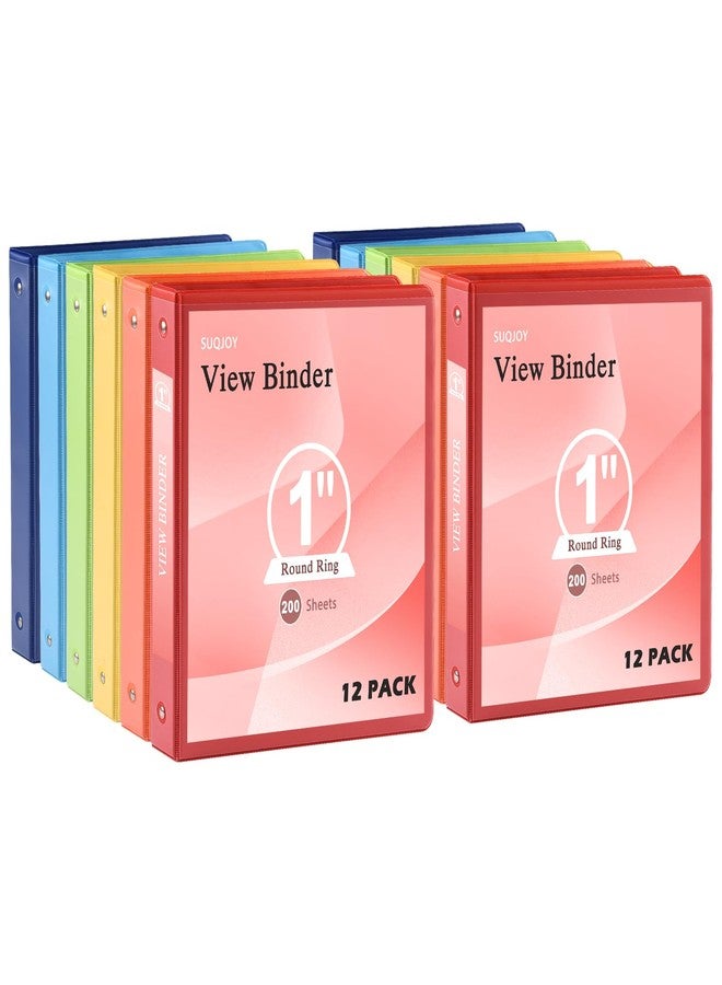 SUQJOY 3-Ring Binder, 1 Inch Round Ring, Clear View Cover with 2 Inside Pockets, PVC-Free, Assorted Colors Binders, Holds 8.5 x 11 Inch Paper, 12 Count - Image 1