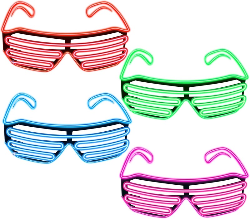 TOODOO 4 Pairs Shutter Wire Neon Rave Glasses Light up Led Glasses Flashing Sunglasses Glow in The Dark Costume Party Favors for Women Men 80s Party Nightclubs Concert Masquerade Cosplay - Image 1