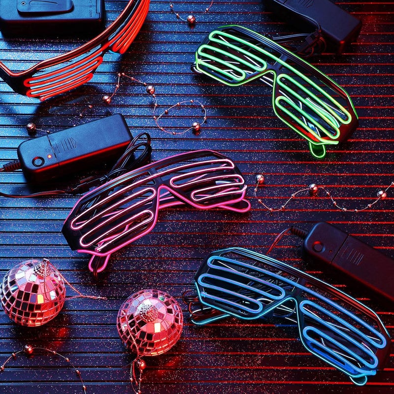 TOODOO 4 Pairs Shutter Wire Neon Rave Glasses Light up Led Glasses Flashing Sunglasses Glow in The Dark Costume Party Favors for Women Men 80s Party Nightclubs Concert Masquerade Cosplay - Image 4