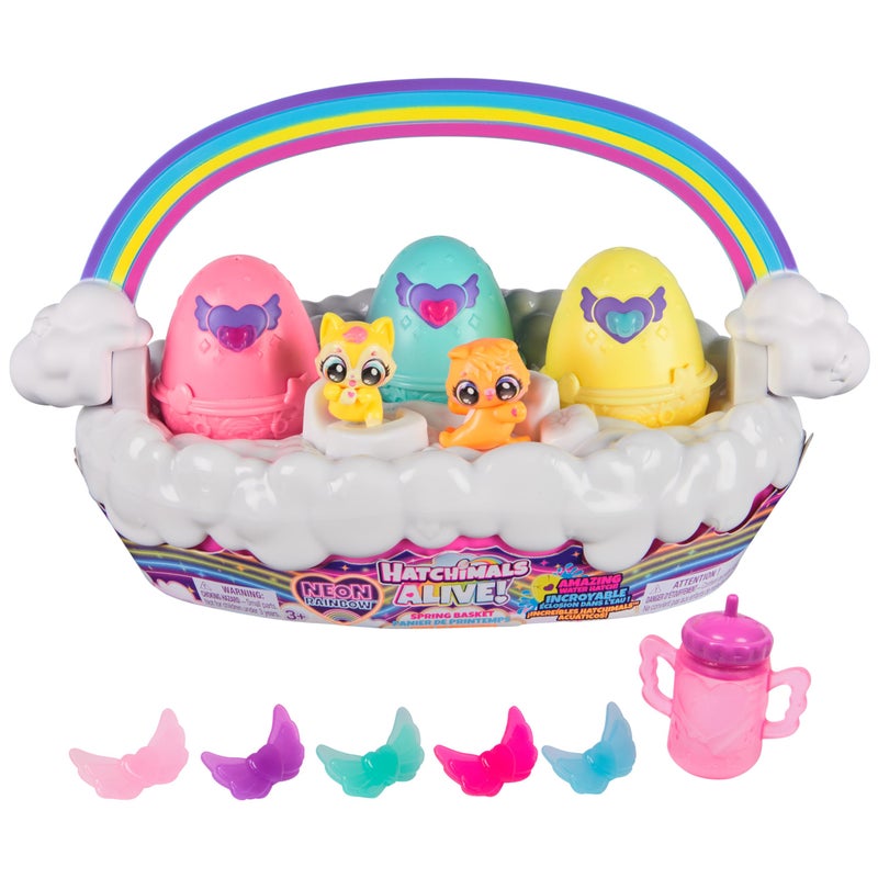 Hatchimals Alive, Neon Rainbow Spring Basket (Styles May Vary), Cute Easter Basket Stuffers, Includes 3 Self-Hatching Easter Eggs for Ages 3 and up - Image 1