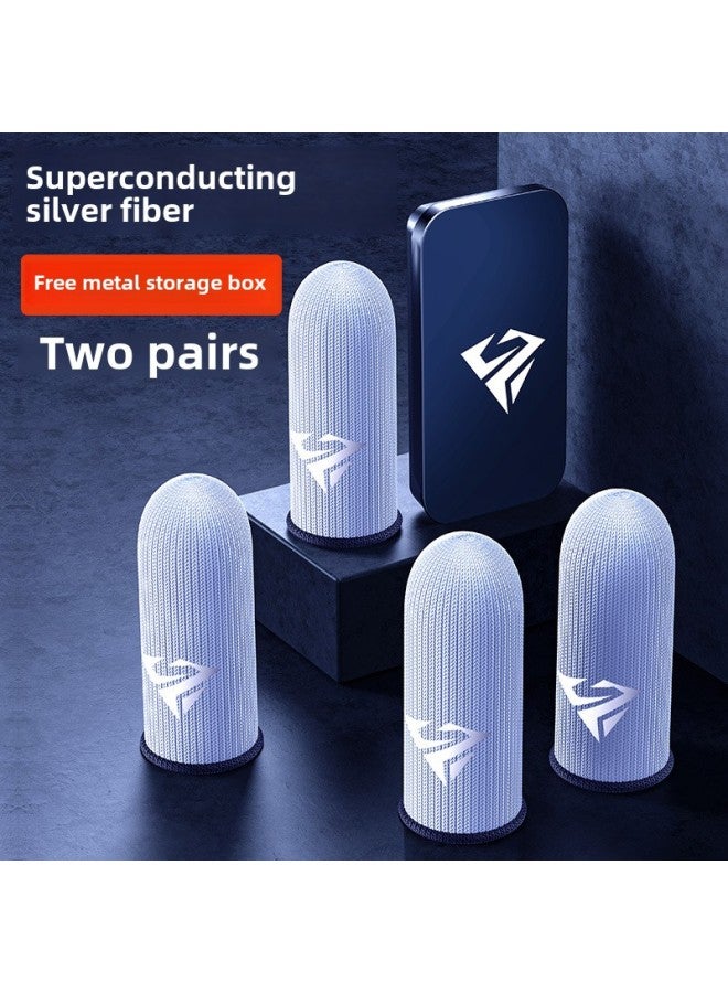 Luxury Game Finger Sleeve Pubg E-sports Touch Screen Fiber Breathable Sweat-proof Mobile Game Finger Tip Cover-Product Color:2 Pairs [Black_ultra-thin Glass Silver Fiber + Metal Storage Box] No Domestic E-commerce  - Image 1
