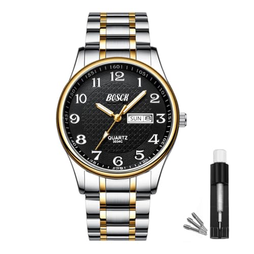 BOSCK Watch for Men,40mm Easy Read Auto Date and Day Stainless Steel Business Mens Watch，Gold-Black - Image 1