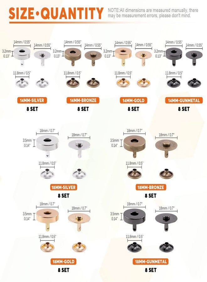 Rustark 64 Sets Button Clasps Snaps Button Closure Sew in Bag Closure Round Button for Clothes Closure Handbag Sew DIY Crafting (Assortment Kit, 14mm&18mm) - Image 2