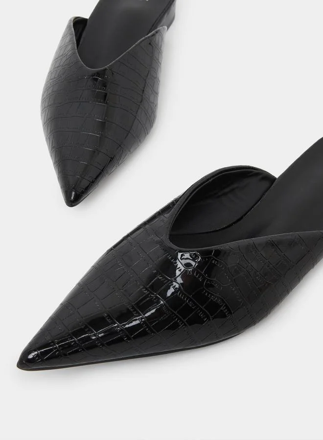 Styli Black Croc Textured Pointed Toe Mules for Women | Best Price UAE