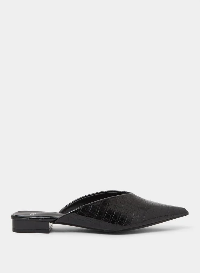 Croc Textured Pointed Toe Mules