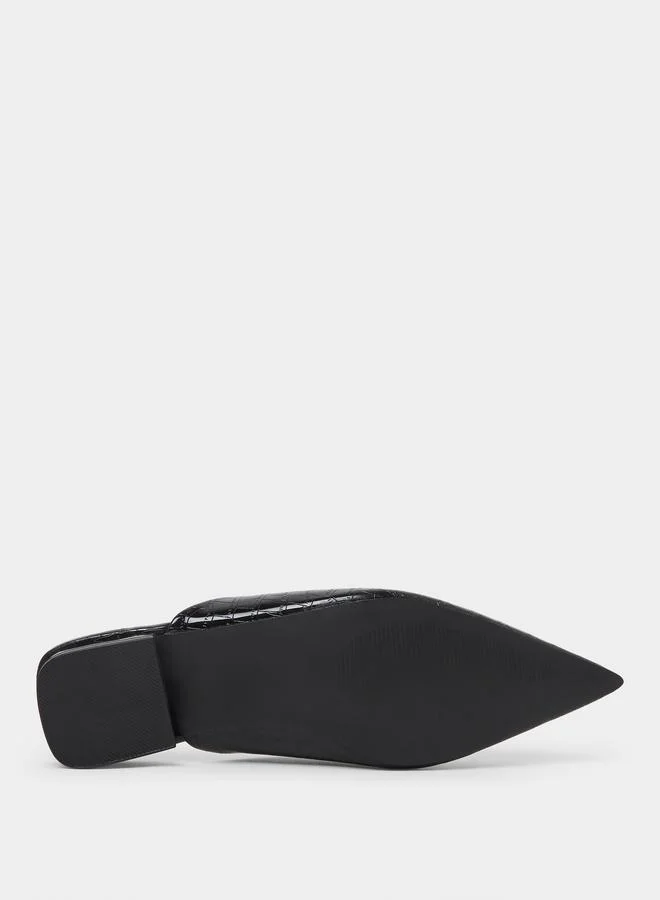 Styli Black Croc Textured Pointed Toe Mules for Women | Best Price UAE