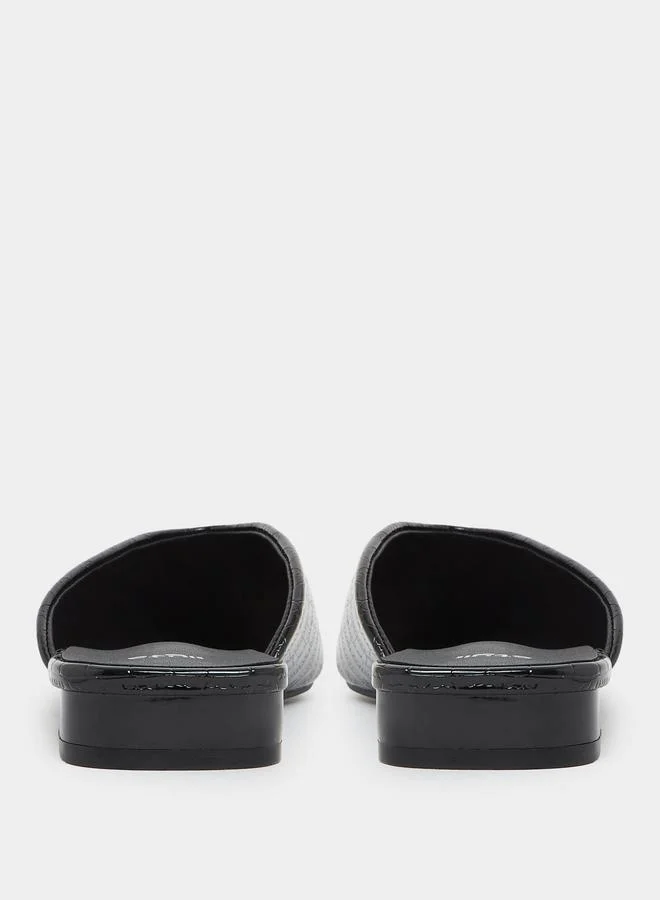 Styli Black Croc Textured Pointed Toe Mules for Women | Best Price UAE