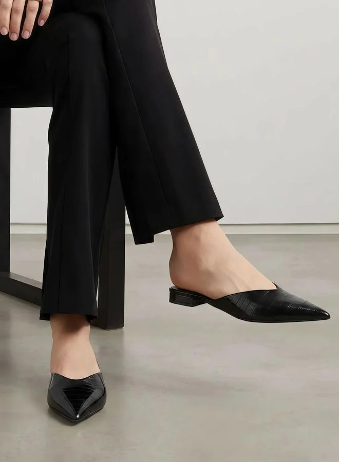Styli Black Croc Textured Pointed Toe Mules for Women | Best Price UAE