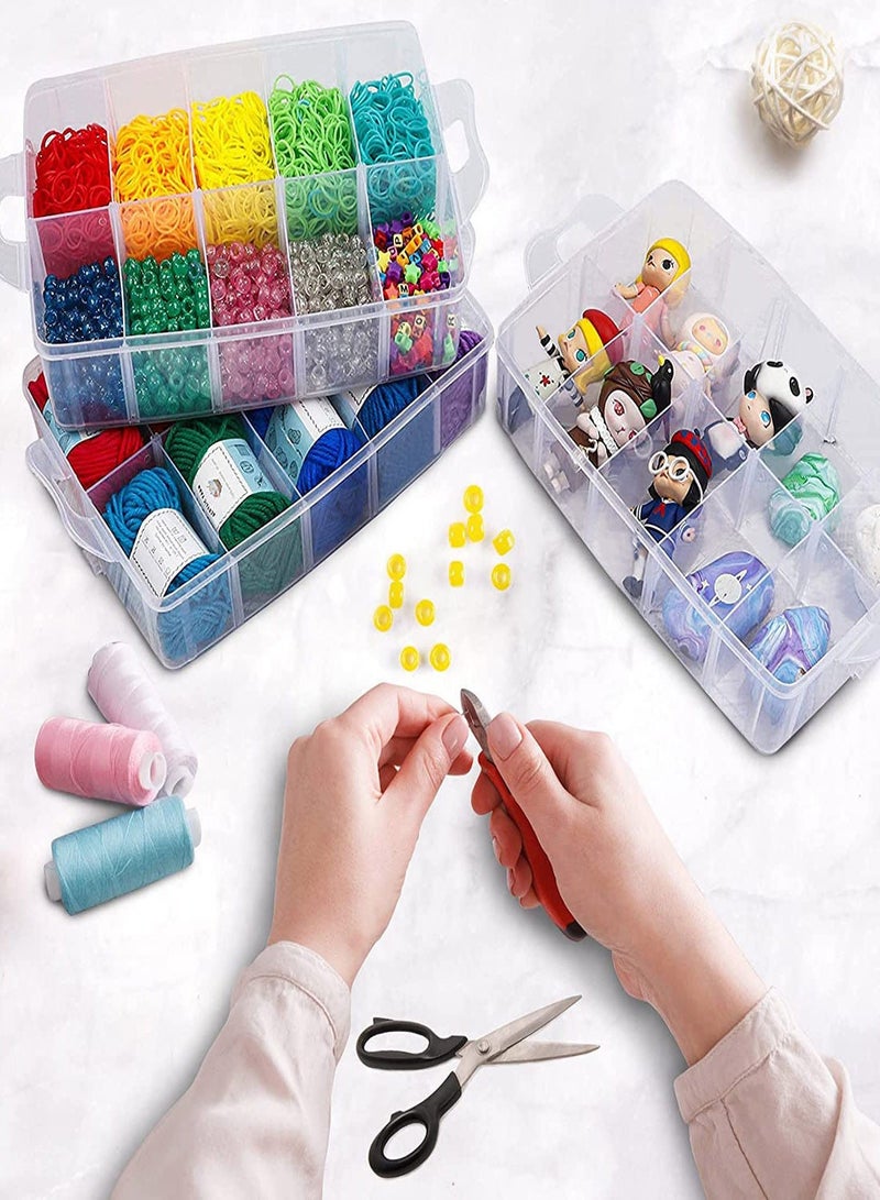 Y&D 3-layer Stackable Craft Storage Containers, Plastic Box Organizer With 30 Adjustable Compartments And Handles, Portable Beads Organizers for Arts Crafts, Toy, Washi Tapes, Nail  - Image 3