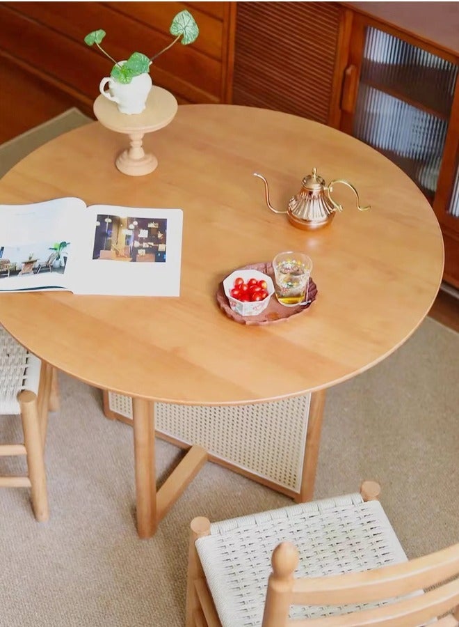 رافين طاولة قهوة دائرية من الخشب الصلب والروطان - طاولة وسط لغرفة المعيشة أو المكتب، 80x40 سم - Image 3