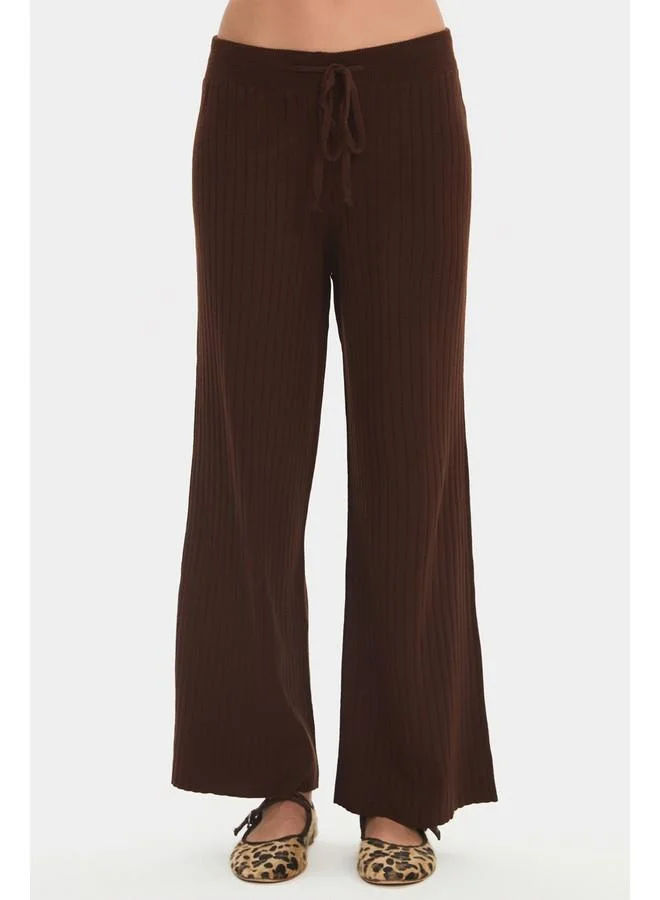 جون June Women High Waist Elastic Waist Trouser Brown