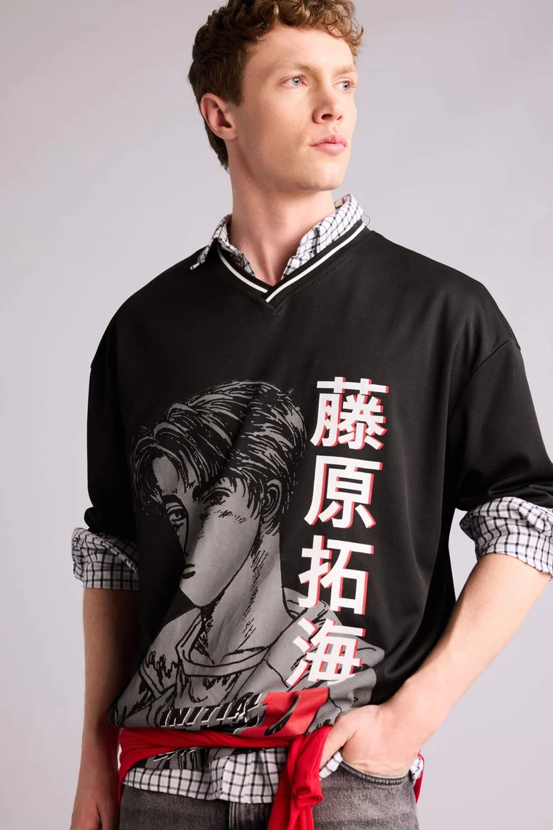 DeFacto Initial D Loose Fit Printed Short Sleeve T-Shirt