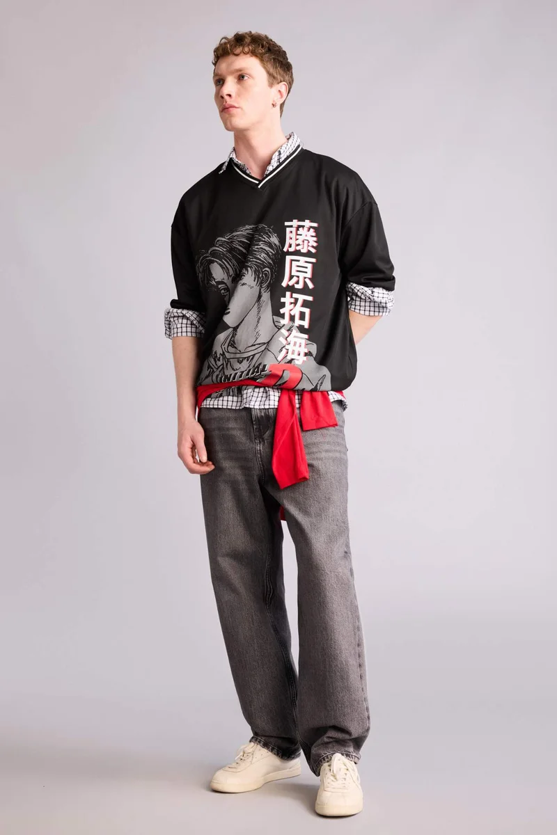 DeFacto Initial D Loose Fit Printed Short Sleeve T-Shirt