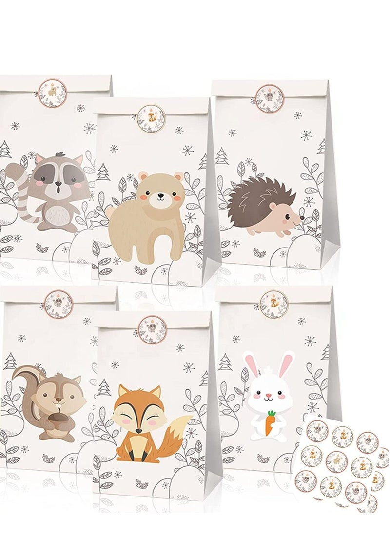 Soofam 12 Pack Forest Animals Party Bags with Stickers Gift Bags Paper Gift Bags Paper Bags Birthday Baby Shower Crafts Wedding Party Supplies Size 19.8x11.9x8 cm  - Image 1