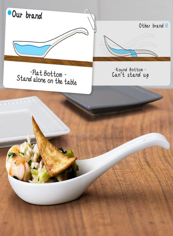 Wareland Asian Soup Spoons Set of 6, Ceramic Chinese Soup Spoons 7 Inch Japanese Spoon for Ramen Pho Dumpling Miso Wonton Noodles | Long Handle Flat Bottom Deep Oval Hook Design | White - Image 2