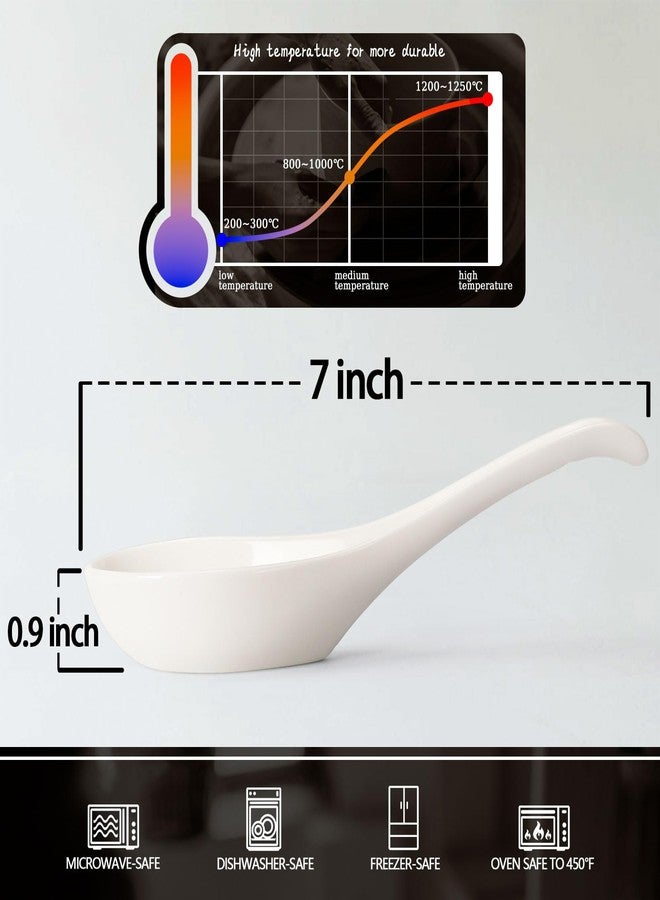 Wareland Asian Soup Spoons Set of 6, Ceramic Chinese Soup Spoons 7 Inch Japanese Spoon for Ramen Pho Dumpling Miso Wonton Noodles | Long Handle Flat Bottom Deep Oval Hook Design | White - Image 5