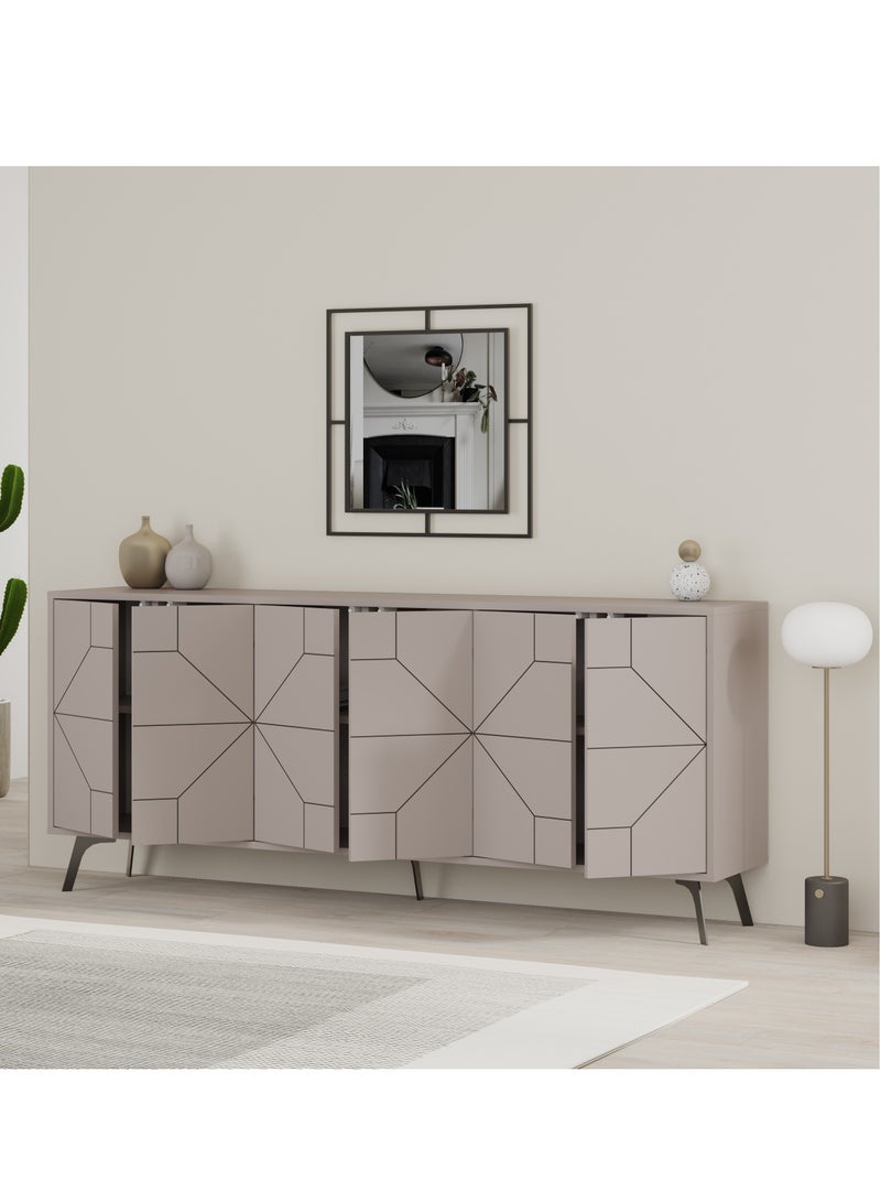 موراه خزانة جانبية عصرية من موراه هوم ديون كونسول ١٨١ بستة أبواب وأرجل مرتفعة - خزانة تخزين لغرفة المعيشة، الصالة، غرفة الطعام، المطبخ، الرواق - ٣٥×٧٧٫٤×١٨١ سم (لون موكا فاتح) - Image 3