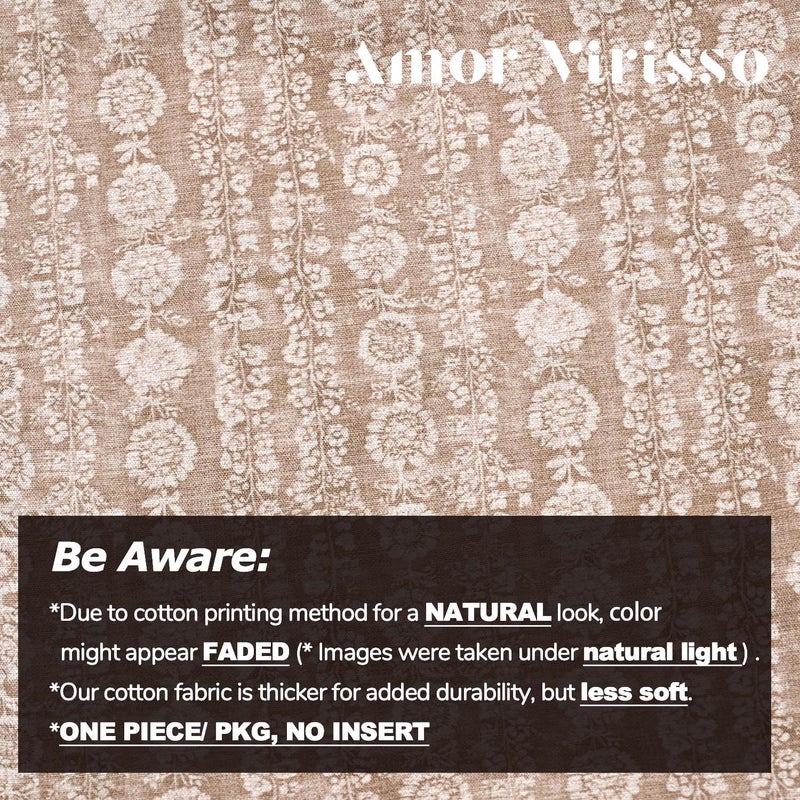 Amor Virisso Vintage Floral Throw Pillow Covers 18x18 Striped Farmhouse Block Print Pillow Cover Boho Neutral Decorative Pillows for Living Room Bed, Light Camel - Image 3